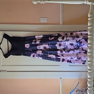 Off The Shoulder Navy/Pink Floral Dress